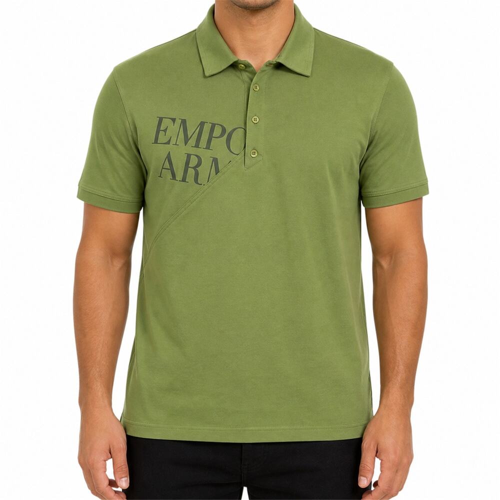 Emporio Armani Shirt Mens Medium Green Polo Short Sleeve Cotton Diagonal Logo